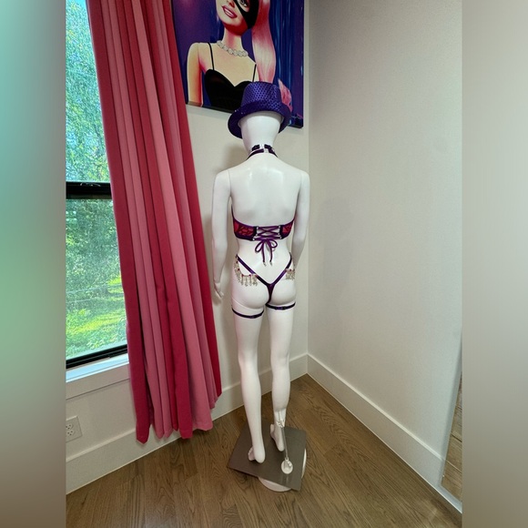 Pink & Purple Sequin Rhinestone Burlesque 5 Piece Lingerie Set XS/XS Hand Sewn - Picture 6 of 17